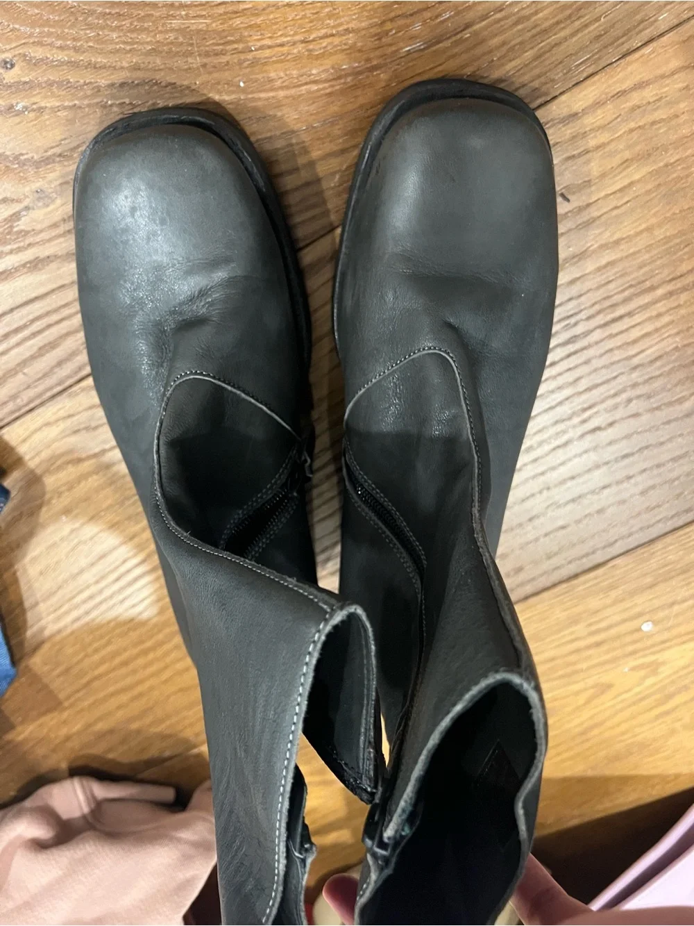 Black Zip Leather Ankle Boots - Picture 3 of 3